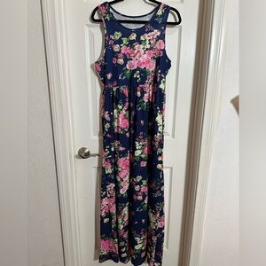 Floral Sleeveless Maxi Dress - Navy and Pink